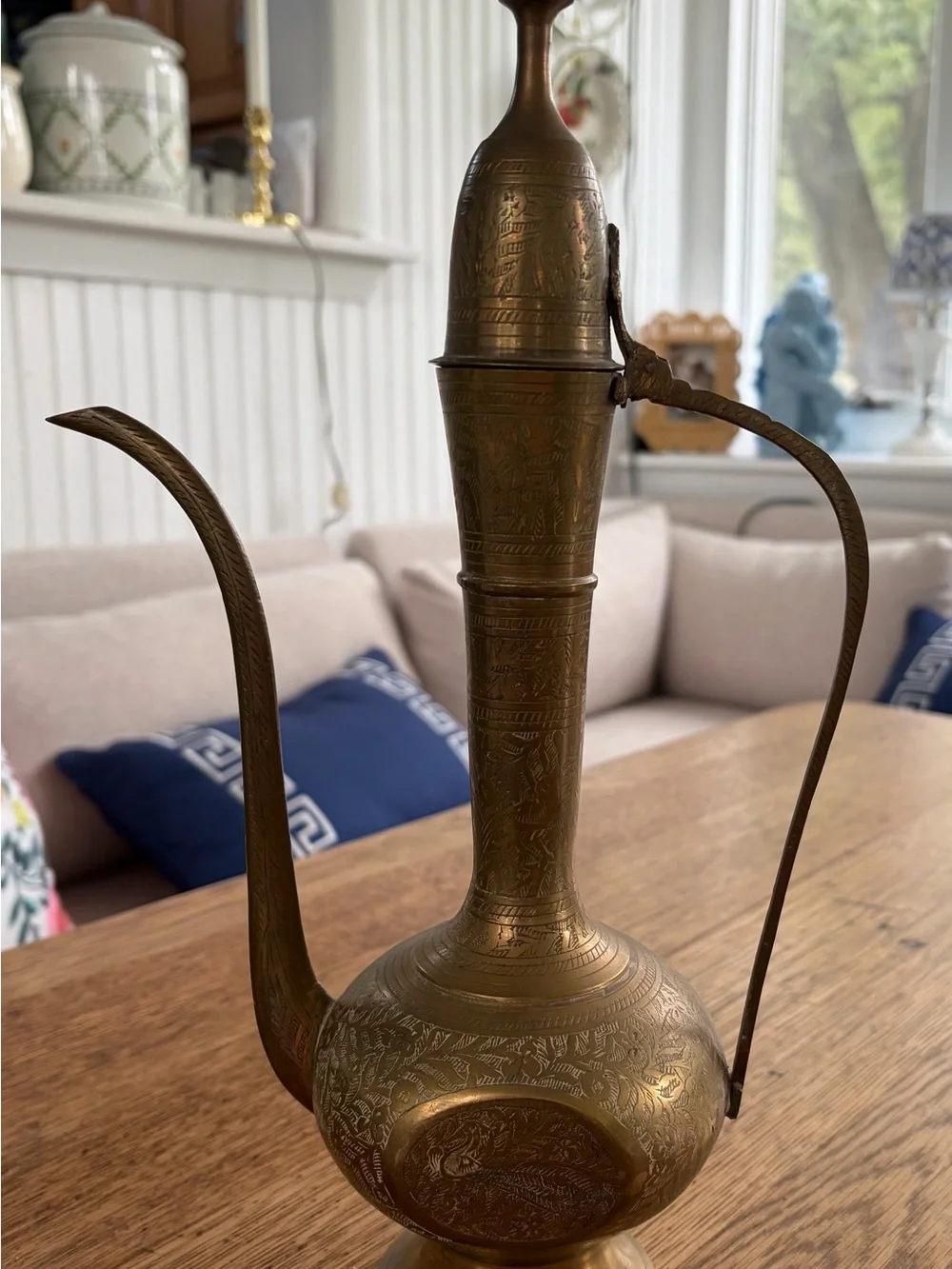 Ornate Brass Ewer Pitcher Vase – Antique-Style Decorative Accent (Brass)